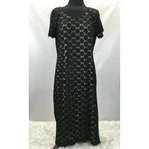 Ronni Nicole Dress Lacey SeeThru Nude Lined Scalloped Sleeves Hem Women 14 Black